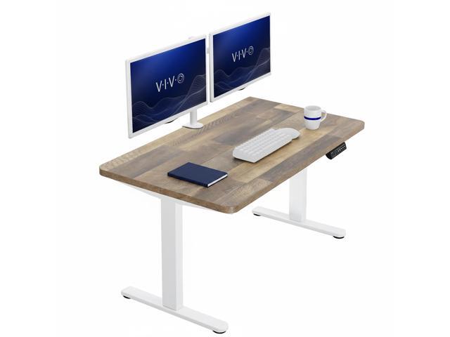 VIVO Electric 43 x 24 Stand Up Desk Reclaimed Wood Table Top, White Frame