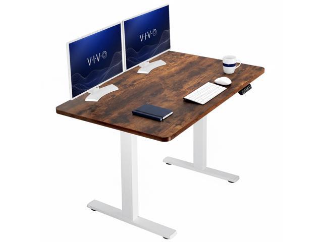 VIVO Electric 48' x 30' Stand Up Desk, Rustic Vintage Brown Tabletop White Frame