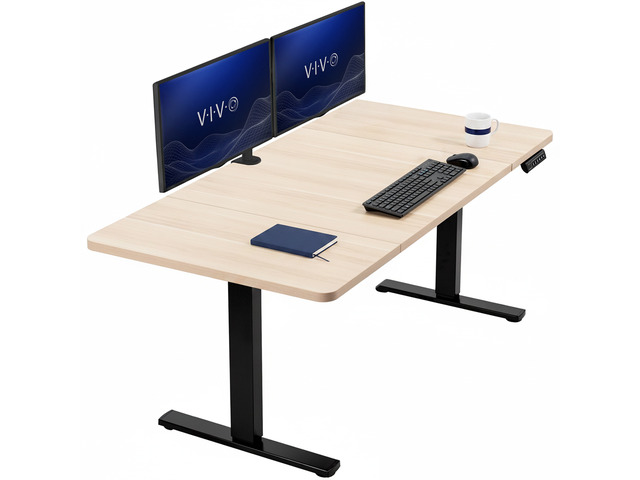 VIVO Electric 60 x 30 Stand Up Desk Workstation, Light Wood Top, Black Frame