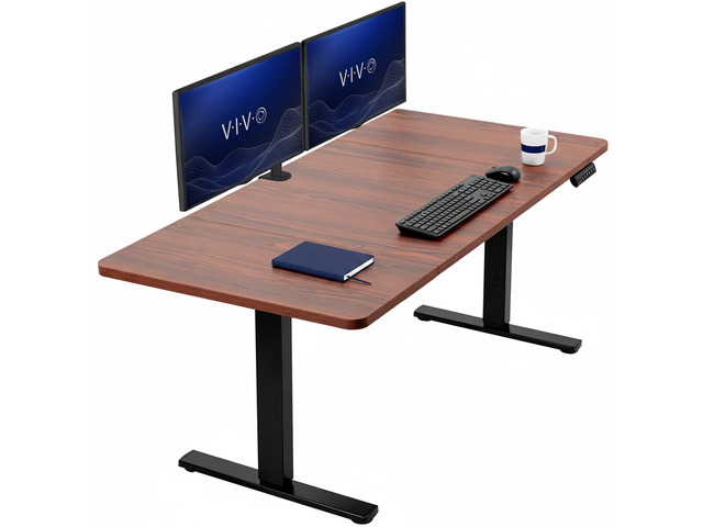 VIVO Electric 60 x 30 Stand Up Desk Workstation, Dark Walnut Top, Black Frame