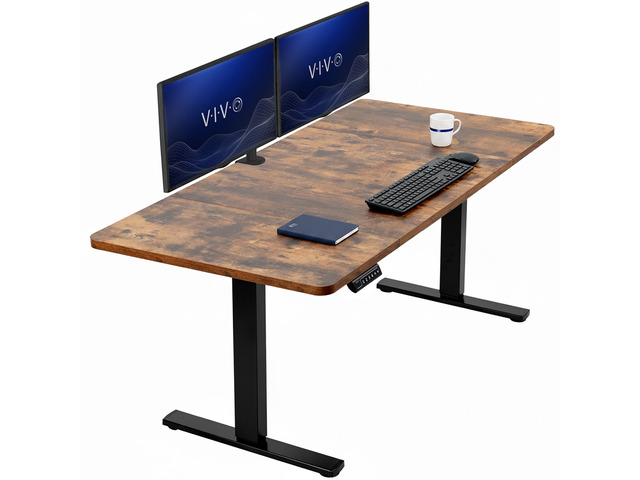 VIVO Electric 60 x 30 Stand Up Desk, Rustic Vintage Brown Top, Black Frame
