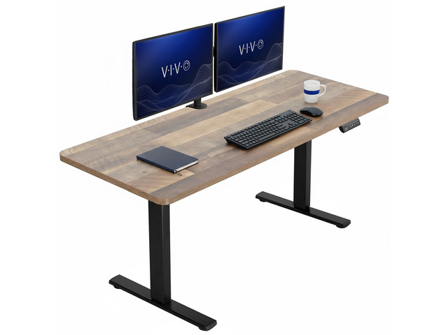 VIVO Electric 60 x 24 Stand Up Desk Reclaimed Wood Table Top, Black Frame
