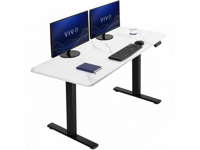 VIVO Electric 60 x 24 Stand Up Desk, White Marble Dry Erase Top, Black Frame