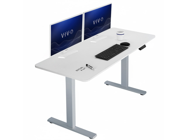 VIVO Electric 60 x 24 Stand Up Desk, White Dry Erase Table Top, Gray Frame