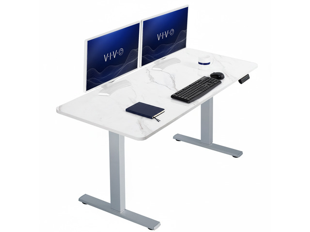 VIVO Electric 60 x 24 Stand Up Desk, White Marble Dry Erase Top, Gray Frame