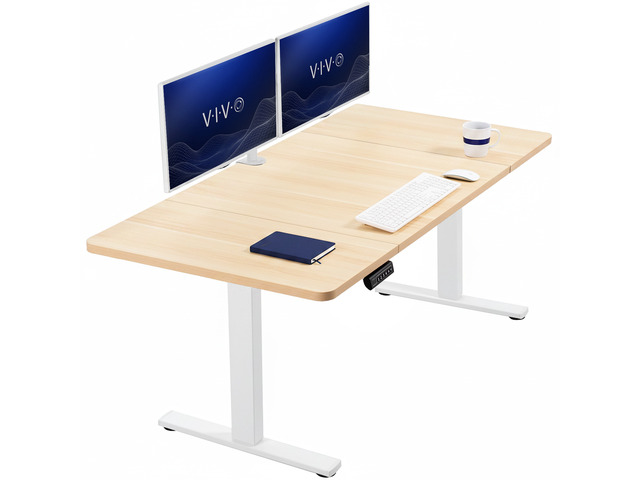 VIVO Electric 60 x 30 Stand Up Desk Workstation, Light Wood Top, White Frame