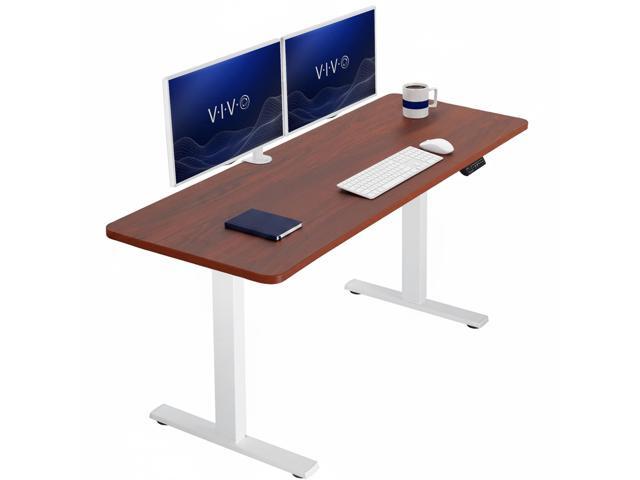 VIVO Electric 60 x 24 Stand Up Desk Dark Walnut Table Top, White Frame