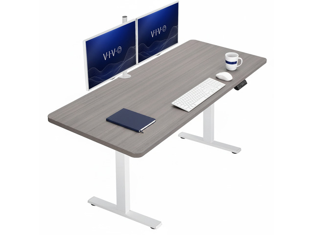 VIVO Electric 60 x 24 Stand Up Desk Dark Gray Table Top, White Frame