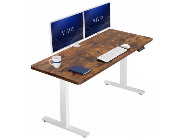 VIVO Electric 60 x 24 Stand Up Desk, Rustic Vintage Brown Tabletop White Frame