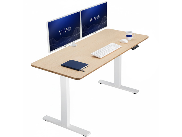 VIVO Electric 60 x 24 Stand Up Desk Bamboo Table Top, White Frame