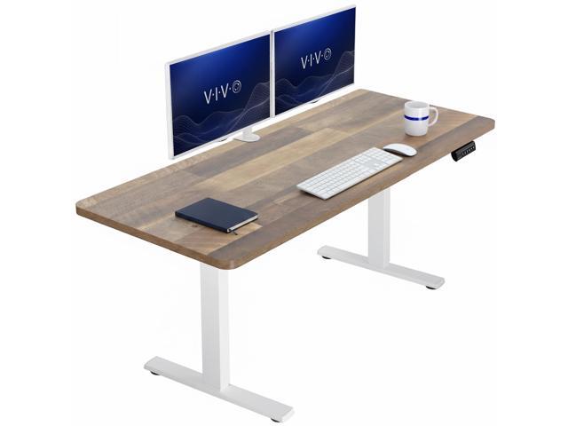 VIVO Electric 60 x 24 Stand Up Desk Reclaimed Wood Table Top, White Frame