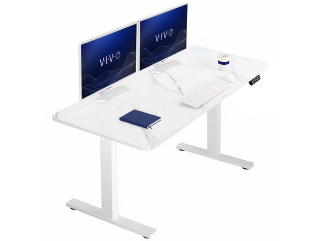 VIVO Electric 60 x 24 Stand Up Desk, White Marble Dry Erase Top, White Frame