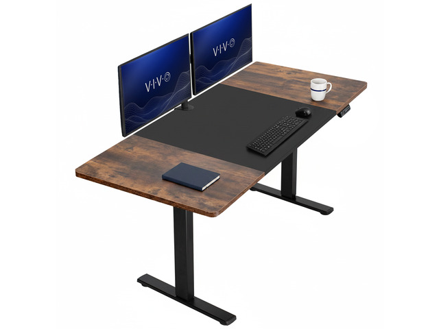 VIVO Electric 71 x 30 Desk, Black/Rustic Vintage Brown Table Top, Black Frame