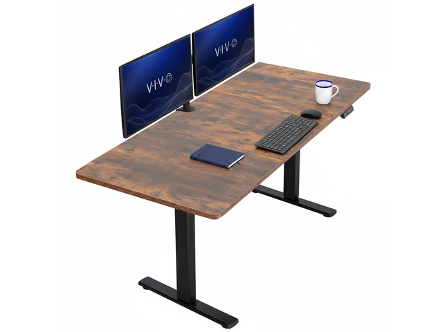 VIVO Electric 71x30 Stand Up Desk, Rustic Vintage Brown Table Top, Black Frame
