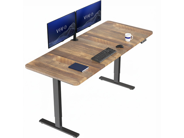 VIVO Electric 71 x 30 Stand Up Desk, Reclaimed Wood Table Top, Black Frame