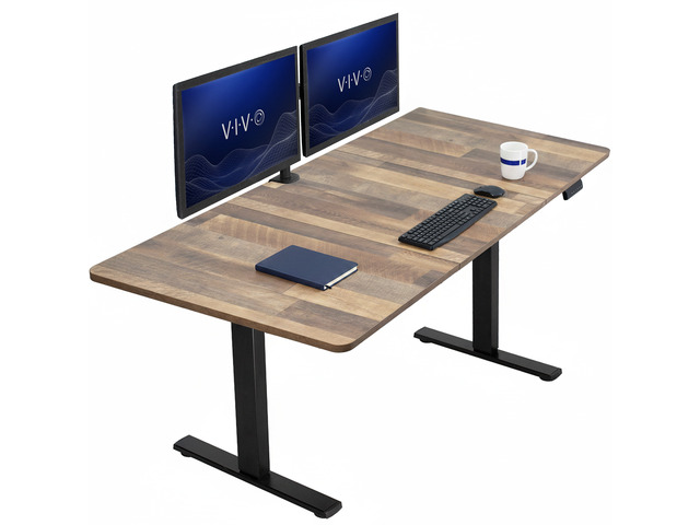 VIVO Electric 71 x 36 Stand Up Desk, Reclaimed Wood Table Top, Black Frame