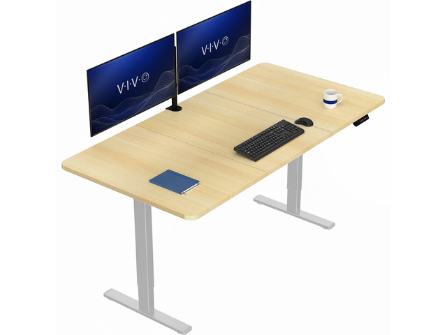 VIVO Electric 71 x 36 Stand Up Desk, Light Wood Table Top, Gray Frame