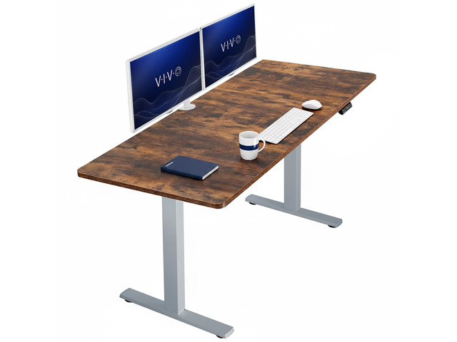 VIVO Electric 71 x 30 Stand Up Desk, Vintage Brown Table Top, Gray Frame