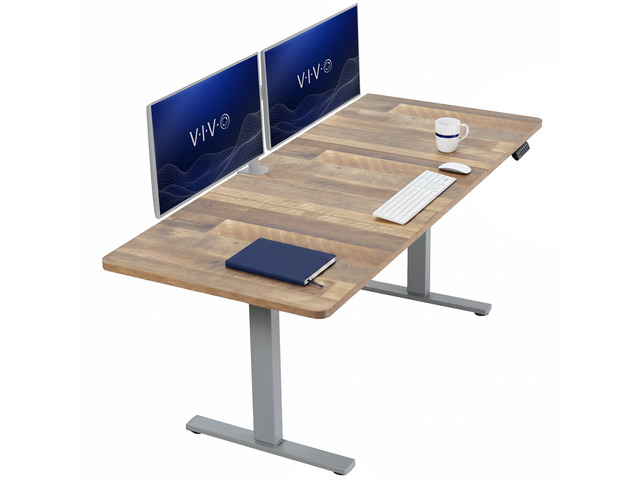VIVO Electric 71 x 30 Stand Up Desk, Reclaimed Wood Table Top, Gray Frame