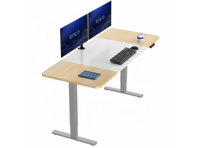 VIVO Electric 71 x 30 Stand Up Desk, White & Light Wood Table Top, Gray Frame