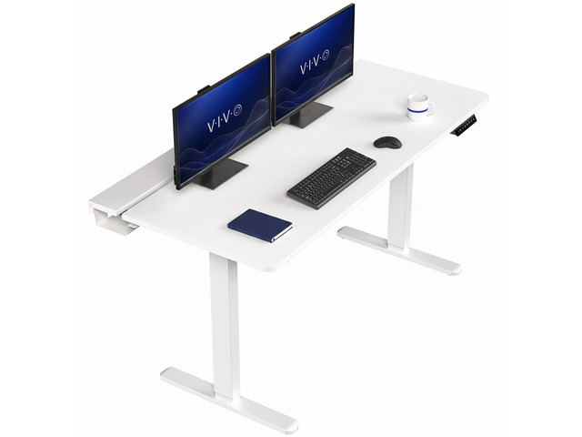 VIVO Electric 60' x 30' Desk, Full Pad, White Hidden Cable Tabletop, White Frame