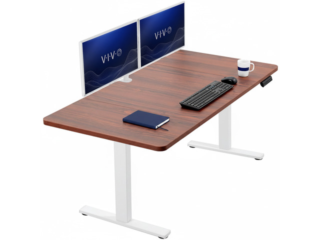 VIVO Electric 60 x 30 Stand Up Desk Workstation, Dark Walnut Top, White Frame