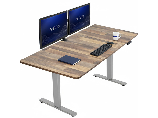 VIVO Electric 71 x 36 Stand Up Desk, Reclaimed Wood Table Top, Gray Frame