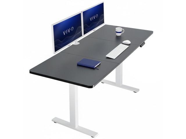 VIVO Electric 71 x 30 Stand Up Desk Workstation, Black Table Top, White Frame