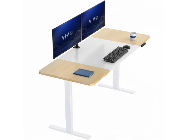 VIVO Electric 71 x 30 Stand Up Desk, White & Light Wood Table Top, White Frame