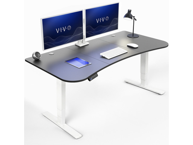 VIVO Black / White Electric Height Adjustable Stand Up Desk Frame with Top