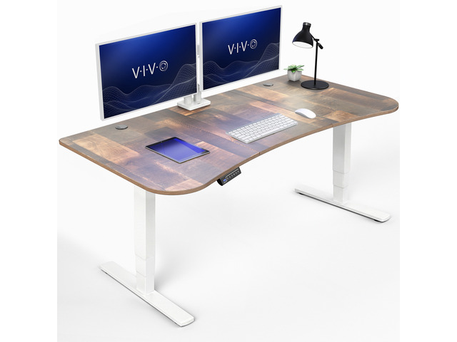 VIVO Reclaimed Wood / White 63 x 32 Electric Height Adjustable Stand Up Desk