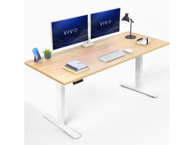 VIVO Electric 71' x 30' Stand Up Desk, Light Wood Table Top, White Frame