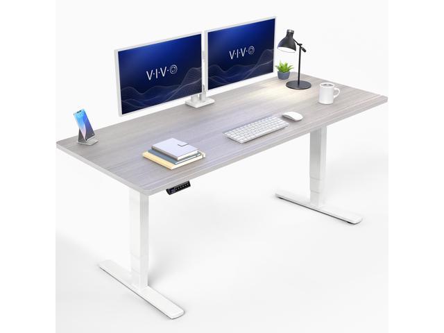 VIVO Electric 71' x 30' Stand Up Desk, Dark Gray Table Top, White Frame