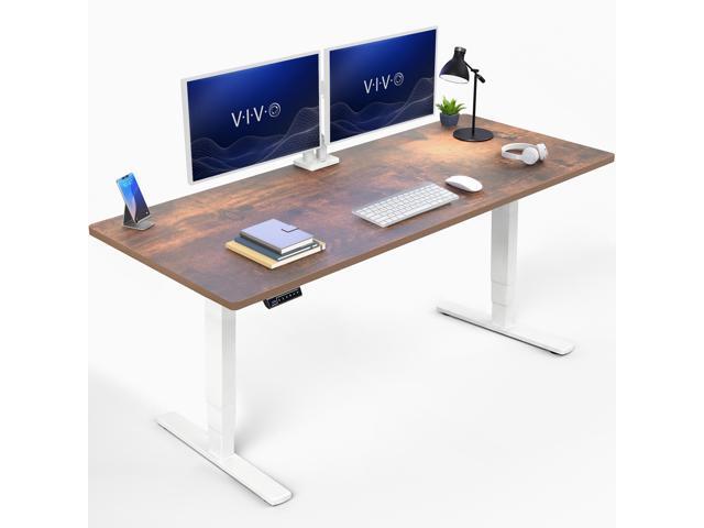 VIVO Electric 71' x 30' Stand Up Desk, Vintage Brown Table Top, White Frame