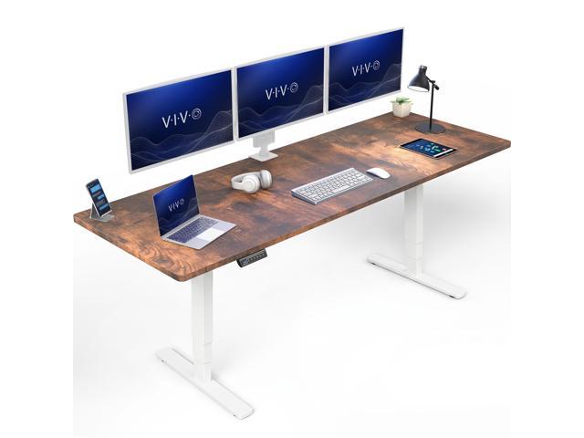 VIVO Electric 83' x 30' Stand Up Desk, Vintage Brown Table Top, White Frame