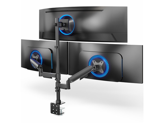 VIVO Triple Monitor Desk Mount, 2 Mechanical Arms + 1 Fixed Arm, Screens 32'-49
