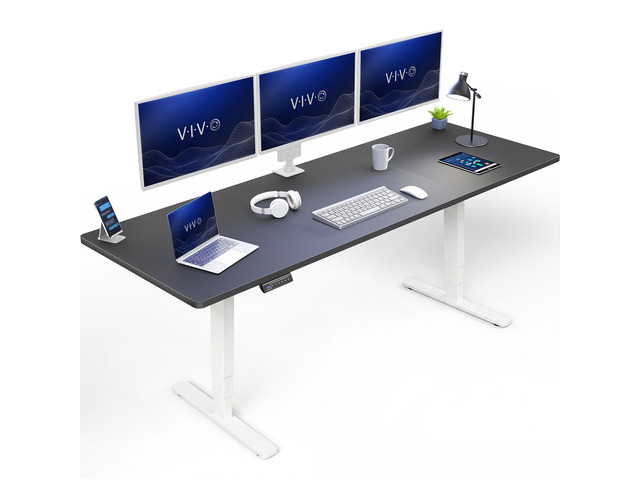 VIVO Electric 83' x 30' Stand Up Desk Workstation, Black Table Top, White Frame