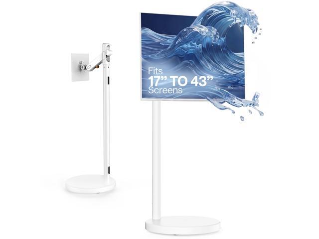 White Rolling TV Cart with Mechanical Arm, 1743' Screens, Height Adjustable