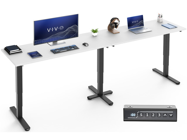 VIVO Electric 109' x 24' Extra Long Standing Desk, White Tops, Black Frame