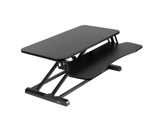VIVO Black Height Adjustable Standing Desk Monitor Riser 32' Sit Stand Workstation Tabletop (DESK-V000K)