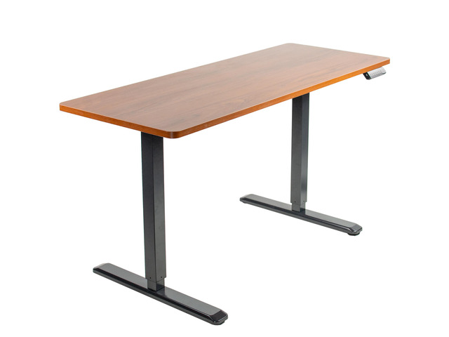 VIVO Electric 60 x 24 Stand Up Desk Dark Walnut Solid One-Piece Table Top, Black Frame (DESK-KIT-1B6D)