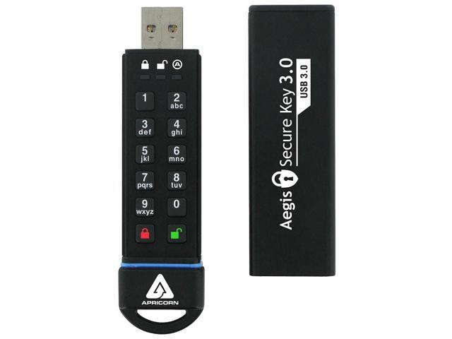 Apricorn Aegis Secure Key 240GB FIPS 140-2 Level 3 Validated USB 3.0 Flash Drive with PIN Access 256bit AES Encryption