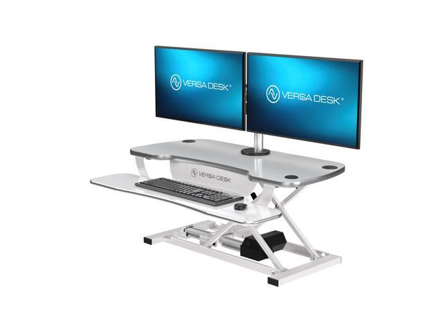VersaDesk® 36' x 24' PowerPro Electric Height Adjustable Standing Desk Converter for Dual Monitors & Laptop Workstation with USB Charging Port, White