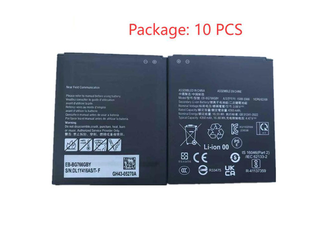 10-Pack EB-BG766GBY 4350mAh 0 Cycle 3.85V Li-Polymer Battery for Samsung Galaxy Xcover 7 Pro G766B G766U Zero Cycle, Smart Chip Protection