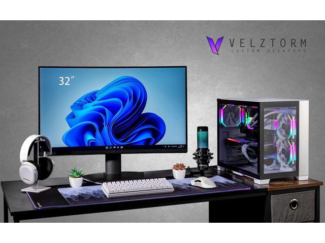 Velztorm Mini Lux Gaming Desktop PC (AMD Ryzen 9 5950X, AMD Radeon RX 9060 XT, 32GB DDR4, 2TB PCIe SSD, 240mm AIO, 750W PSU, WiFi 4, RJ-45, 1...