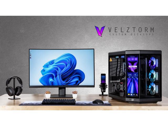 Velztorm LCD Black Praetix Custom Built Gaming Desktop PC (Intel i9-14900K, AMD Radeon RX 9060 XT, 32GB DDR5, 2TB PCIe SSD, RGB Fans, 360mm AIO,...
