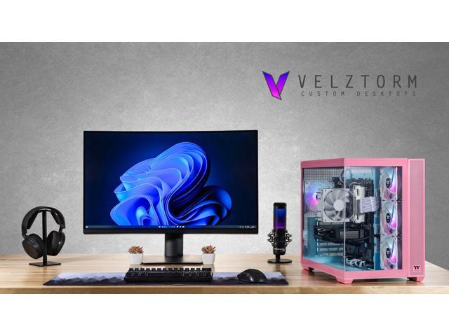 Velztorm Pink Fultix Gaming Desktop PC (AMD Ryzen 5-5500, GeForce RTX 5070 Ti, 32GB DDR4, 2TB PCIe SSD, RGB Fans, 750W PSU, WiFi 5, Bluetooth 5.0,...