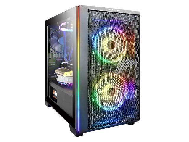Gamdias Athena M2 LITE ATX RGB Micro Tower Case, 2 Built-in 120mm Trio Rings ARGB Fans, Seamless Tempered Glass Window, Mesh Front Panel, Front.