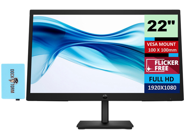 HP Series 3 Pro 21.45 inch FHD Monitor Bundle With Docztorm Dock, 21.45' FHD IPS (1920x1080) 100Hz Display, VESA Mount (100x100mm), Ideal for Home...