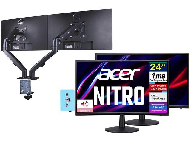 acer Nitro ED240Q FreeSync FHD 1500R Curve Monitor ZeroFrame Design with 1ms Response Time, VESA Mount (100mm), VGA, HDMI & Dockztorm Hub, Black...